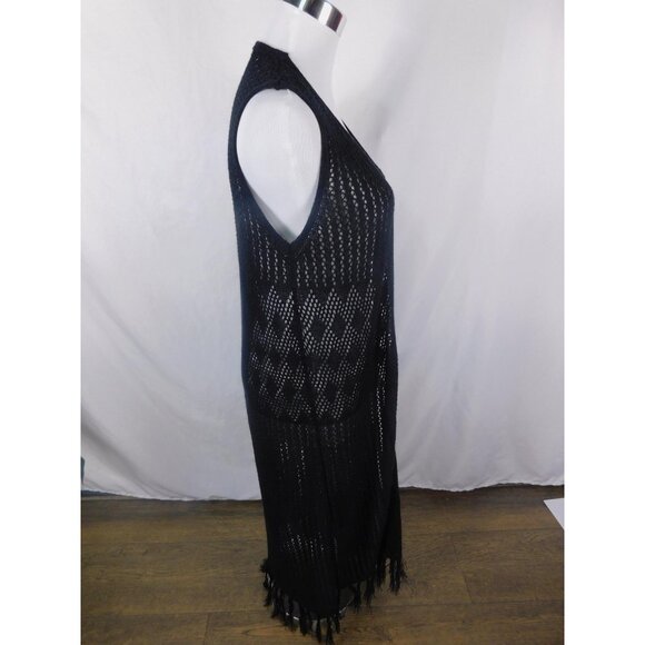 New Directions Black Crochet Fringe Duster Vest Boho Witch S - Picture 8 of 12